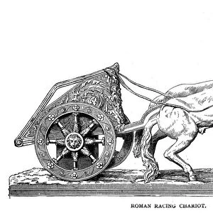 ROMAN CHARIOT. A Roman racing chariot. Line engraving, 19th century