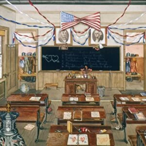 RURAL SCHOOL ROOM, c1900. Interior view of a rural school room. Painting, c1940