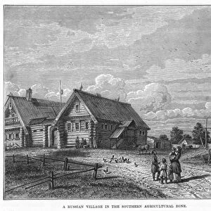 RUSSIAN VILLAGE in the southern agricultural zone. Wood engraving, American, 19th century