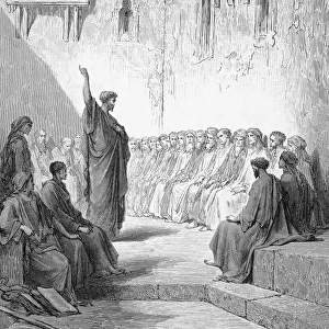 SAINT PAUL (d. 67 A. D. ). Apostle to the Gentiles. St Paul preaching to the Thessalonians (I Thessalonians 2: 9). Wood engraving after Gustave Dore