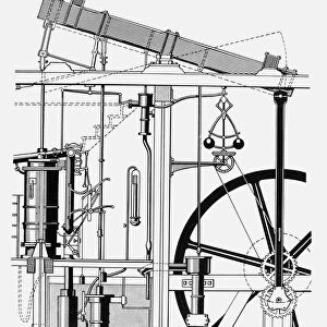 Schematic drawing of one of James Watts first 18th century rotary steam engines