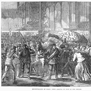 SIEGE OF PARIS, 1870-71. Arrival of fish at the Halles during the Siege of Paris, Franco-Prussian War. Wood engraving, 1871