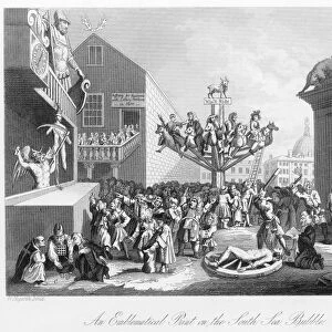 SOUTH SEA BUBBLE SATIRE. An emblematical print on the South Sea Bubble. Steel engraving, 19th century, after the original by William Hogarth (1697-1764)
