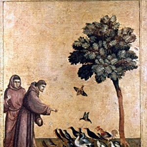 ST. FRANCIS OF ASSISI (c1181-1226). Italian friar. St. Francis preaching to the birds. Predella panel