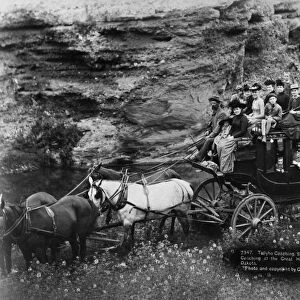 STAGECOACH, 1889. Tallyho Coaching. Sioux City party Coaching at the Great Hot Springs of Dakota