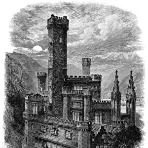STOLZENFELS CASTLE. The famous castle on the Rhine River in Germany. Wood engraving, 19th century