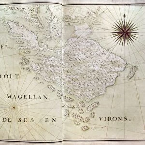 STRAITS OF MAGELLAN, 1696. Engraved map, French, of the Straits of Magellan, 1696