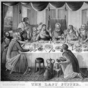 THE LAST SUPPER. Jesus and his disciples at the Last Supper. Line engraving, c1835