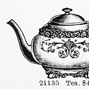 TEA POT, 1895. Silver plated teapot. American catalog advertisement