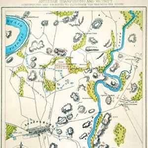 Topographical map of the battlefield at Antietam and Sharpsburg, Maryland, where Union and Confederate forces met in September 1862