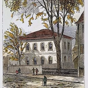 TOURO SYNAGOGUE, 1762. Touro Synagogue, dedicated in 1762, at Newport, Rhode Island: wood engraving, 19th century