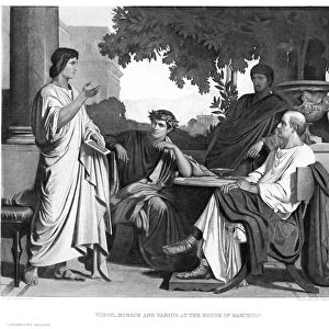 VIRGIL (70-19 B. C. ). Roman poet. Virgil, Horace, and Varius (left to right) at