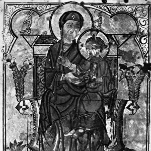 VIRGIN AND CHILD. The Virgin Mary and Jesus. Illumination from a Gospel book copied in Mosul
