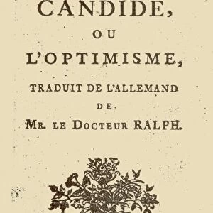 VOLTAIRE: CANDIDE. Title page of the first edition of Voltaires Candide, published at Geneva