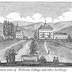 WILLIAMS COLLEGE, 1839. Built 1793 at Williamstown, Massachusetts. Wood engraving, 1839