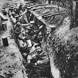 WORLD WAR I: GERMAN TRENCH. German troops relaxing in a trench during a lull in