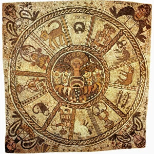 Zodiac mosaic at the Beit Alpha Synagogue in Israel. Mosaic, 6th century