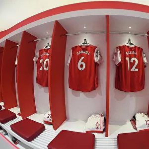 Arsenal Changing Room: Gabriel and Saliba Shirts Before Arsenal v Everton, Premier League 2022-23