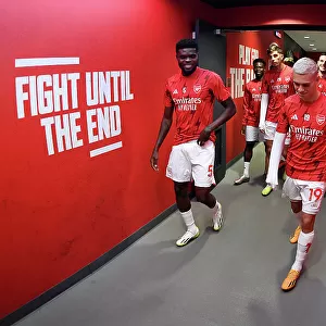 Arsenal Players Thomas Partey and Leandro Trossard Prepare for Kick-off against Fulham in 2023-24 Premier League