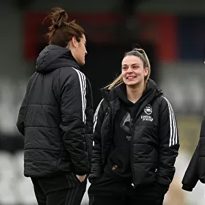 Arsenal Women vs Manchester City: Pre-Match Inspection at Meadow Park - Arsenal Players Check the Pitch Ahead of FA WSL Clash (2022-23)