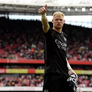 Arsenal's Aaron Ramsdale: Exulting in Victory over Nottingham Forest in the 2023-24 Premier League