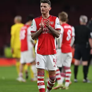 Arsenal's Ben White Celebrates Carabao Cup Semi-Final Victory Over Liverpool