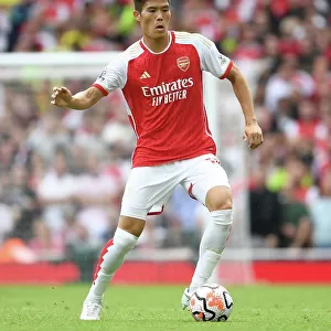 Arsenal's Tomiyasu in Action: Arsenal FC vs Nottingham Forest, Premier League 2023-24