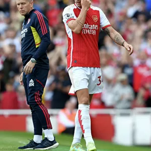 Arsenal's Xhaka Reacts to Substitution in Arsenal v Wolverhampton Wanderers (2022-23)