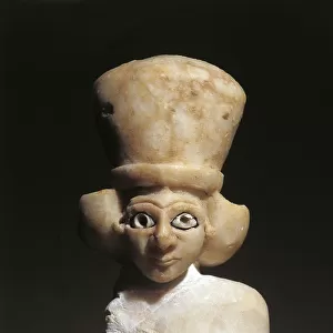 Alabaster statuette in female form, circa 2500 b. C. from the Temple of Ishtar at Mari, Tell Hariri, Syria
