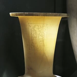 Ancient Egyptian alabaster vase for ointments with the name of pharaoh Merenre Nemtyemsaef II, Old Kingdom, VI Dynasty