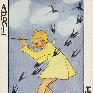 April: The Birds Postcard by Rie Cramer. ca. 1907-1930, April: The Birds Postcard by Rie Cramer