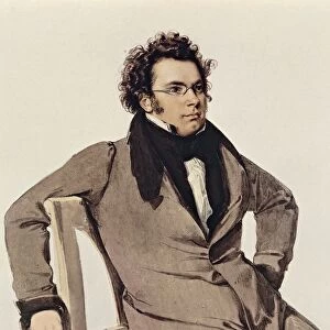 Austria, Vienna, Portrait of Austrian composer Franz Peter Schubert (1797-1828), waterlcolor