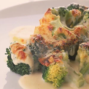 Broccoli in a cheese mornay sauce, lightly grilled to give a slightly crunchy, golden topping
