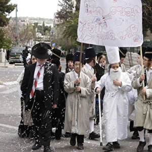 Children dressed for Purim holiday in Mea Shearim Jewish orthodox district