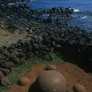 Chile, Easter Island, Rapa-Nui National Park, Ahu Te Pito Kura, Te Pito O Te Henua rock ( The Navel of the World )