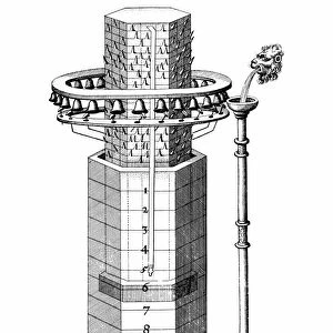 Clepsydra (water clock) indicating hours and with a chime. From Robert Fludd Utriusque cosmi