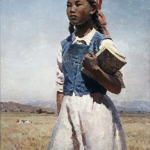 Daughter of soviet kirghizia 1948 painting by semyon chuikov, socialist realism