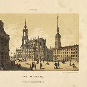 Dresden, Theaterplatz (Theatre Square), Semperoper on left with Cathedral in centre
