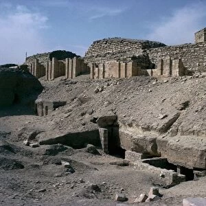 Egypt, Ancient Memphis, Necropolis of Saqqara, funerary complex of Gioser, ruins and walls
