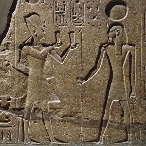 Egypt, , Luxor, Ancient Thebes, Karnak, Naos of Ramses II, detail depicting pharaoh in act of offering