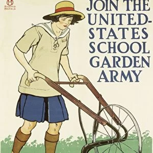 First World War - Join United States school garden army. Enlist now, propaganda poster, illustration by Edward Penfield, 1918