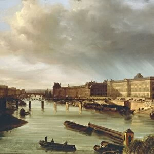France, Paris, View of Louvre and Pont des Arts by Giuseppe Canella, 1830