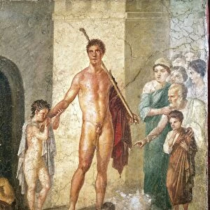 Fresco depicting Theseus freeing children from Minotaur, from House of Gavius Rufus, Pompei, Italy