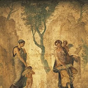 Fresco portraying Eros being punished in the presence of Aphrodite from Pompeii