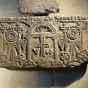 Funerary stele with Greek inscription, cross with Alpha and Omega symbols