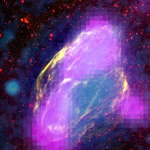 GeV-gamma-ray emission regions (magenta) in W44 supernova remnant. Features clearly