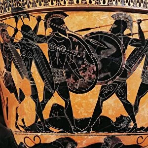 Greek civilization, Black-figure pottery, Krater depicting fight for the body of Patroclus, From Farsala, Greece