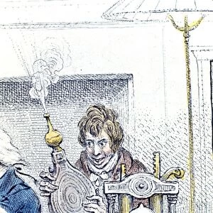 Humphry Davy (1778-1829) English chemist. Detail from Gilray cartoon New Discoveries