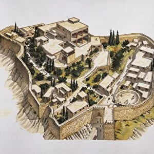 Illustration representing reconstruction of ancient Mycenae, Greece