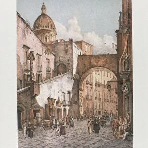 Italy, Naples, Ponte Di Chiaia (Chiaia Bridge), lithograph by Francesco Aversano from Old Naples by Raffaele D Ambra, 1889